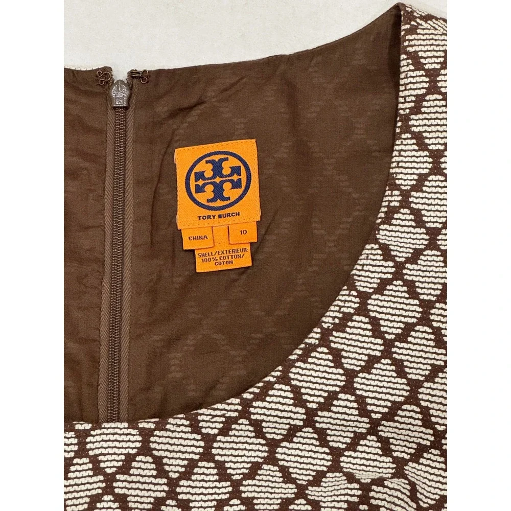 Tory Burch Shift Dress Womens 10 Brown Geometric Diamond Pockets Sleeveless Mod